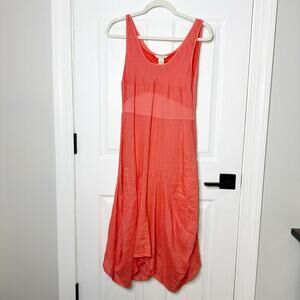 Sundance Size S 100% Linen‎ Coral Sleeveless Asymmetrical Midi Dress Lagenlook